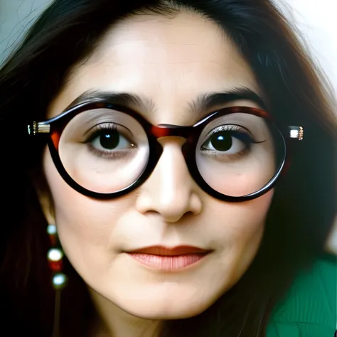 A vivid, detailed color photograph of Yoko Ono at age 25, taken with a Sigma 85mm f/1.4