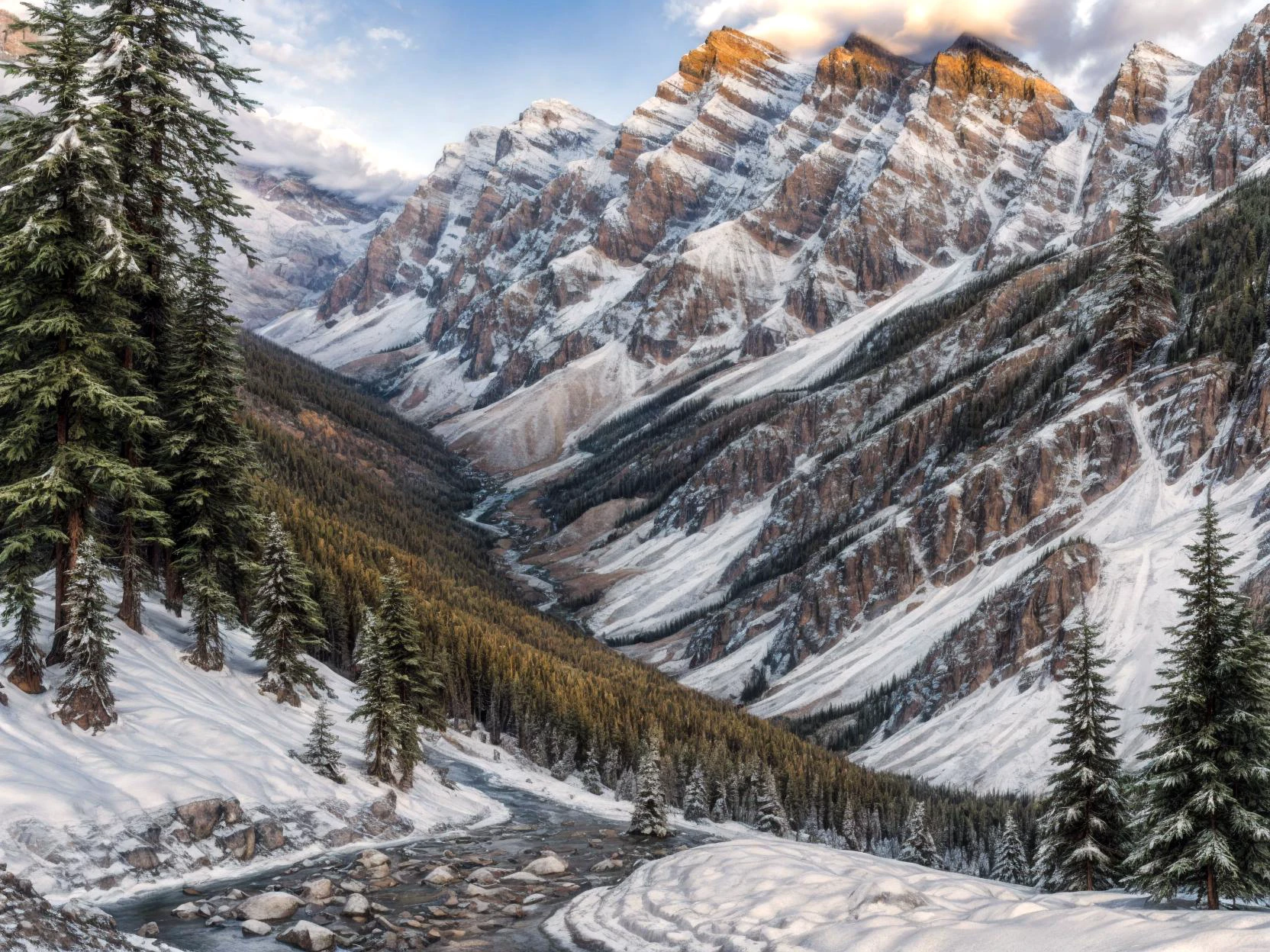 a photo of a forest trail, snowy mountain range, valley, rule of thirds, volumetric lighting, detailed background, shaded, subsurface scattering, path, masterpiece, magical background, bright natural lighing, backlighting, professional studio quality, <lora:add_detail:1> <lora:FDESIGN_mountainous_horizon_V10:0.8>