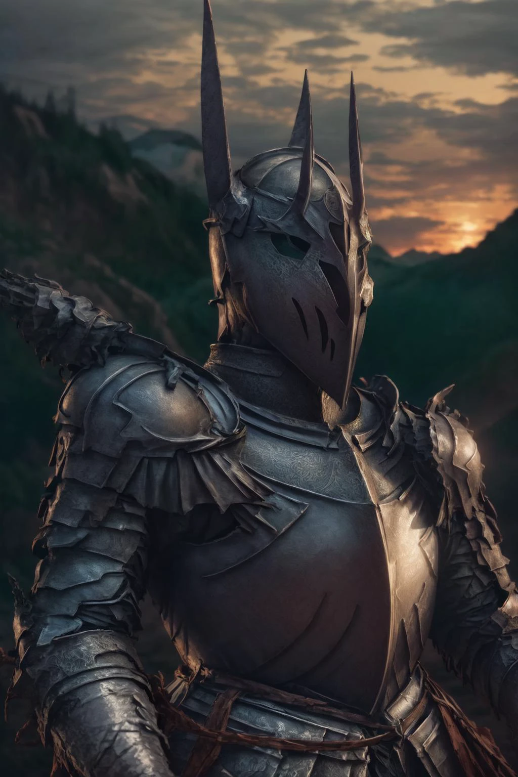 (masterpiece, best quality), intricate details, 8k, artstation, wallpaper, official art, sharp focus,
(1boy:1.2), <lora:sauron:0.8> lotr, sauron, <lora:MedievalArmor_v1:0.8> medieval armor,