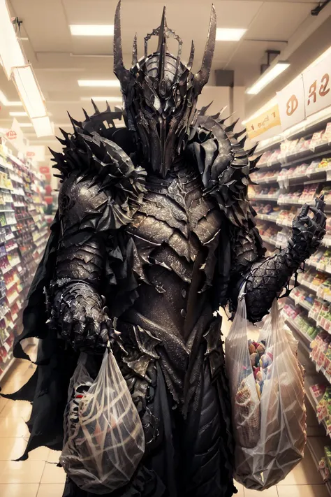(masterpiece, best quality:1.2), ultra high res, absurdres, sharp focus, dynamic pose, (1boy:1.1), male focus,
lotr, sauron, helmet,
standing, (shopping, (plastic bag:1.2):1.1),
(indoors, (supermarket, convenience store:1.1):1.1),
detailed background, brilliant colorful, subsurface scattering, volumetric lighting, extremely detailed <lora:sauron:0.8>