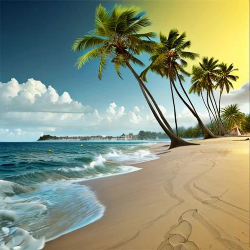 beach landscape, surrealism, abstract, intricate detail, golden ratio, in the style of dahli, cool colors, palm tree