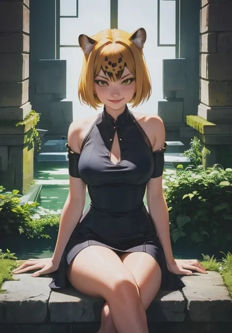 <lora:Jaguar:0.8>, Jaguar,1girl, solo, smirk, sitting,, (acclaimed, alluring, captivating, exciting, gorgeous, striking:1.3)
