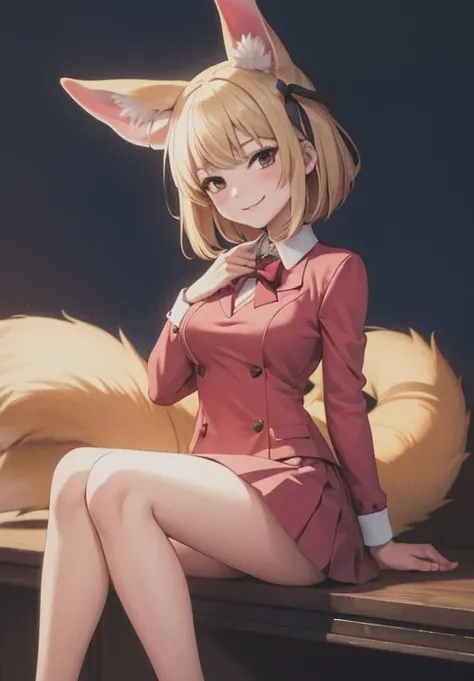<lora:Fennec:0.8>, Fennec,1girl, solo, smirk, sitting,, (masterpiece, best quality, detailed:1.3), charming