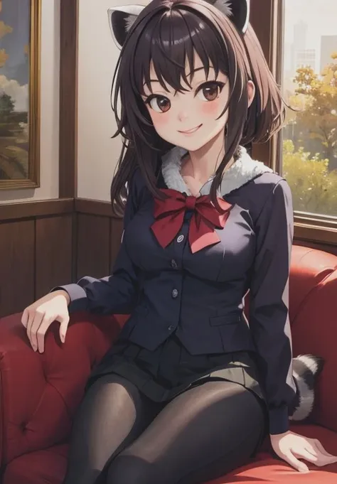 <lora:Common_Raccoon:0.8>, Common_Raccoon,1girl, solo, smirk, sitting,, (masterpiece, best quality, detailed:1.3), charming