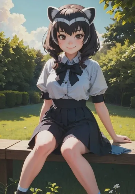 <lora:Common_Raccoon:0.8>, Common_Raccoon,1girl, solo, smirk, sitting,, (masterpiece, best quality, detailed:1.3), charming