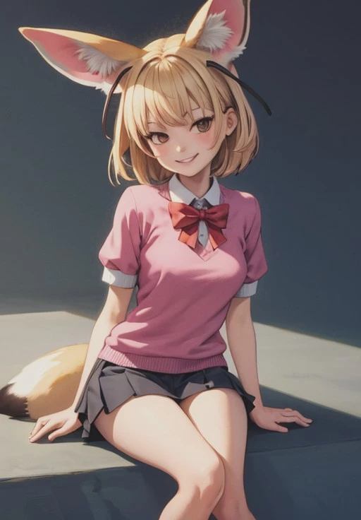 <lora:Fennec:0.8>, Fennec,1girl, solo, smirk, sitting,, (masterpiece, best quality, detailed:1.3), charming