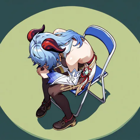 <lora:XL_shinji_in_a_chair_(meme)(pony)-000002:1>,sitting,folding chair,1girl,ganyu \(genshin impact\),, score_9,score_8_up,score_7_up,best quality, masterpiece, source_anime,