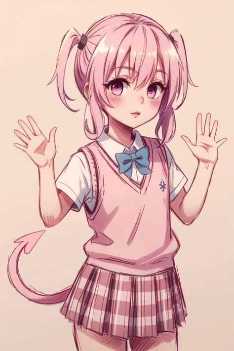 (NANA ASTA DEVILUKE, LONG HAIR, TAIL, TWINTAILS, stunning 1girl,original,LOOKING AT VIEWER),
HAND-DRAWN ART ,MONOCHROME,UNPAINTED,
(simple background,sketch,cute expression,pink eyes,waving:1.2),
SKIRT, PLAID, PLAID SKIRT, SAINAN HIGH SCHOOL UNIFORM, SCHOOL UNIFORM, SHIRT, SWEATER VEST
masterpiece,(ultra realistic), 8k UHD,wallpaper,absurdres, (intricate details),
cute colors,
<lora:nana deviluke darkness-lyco-nochekaiser:0.85>
<lora:SwamiTsunami-LoCon:0.35>