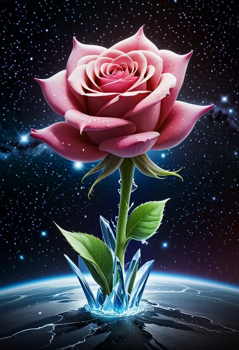 Masterpiece art of A crystal rose in space