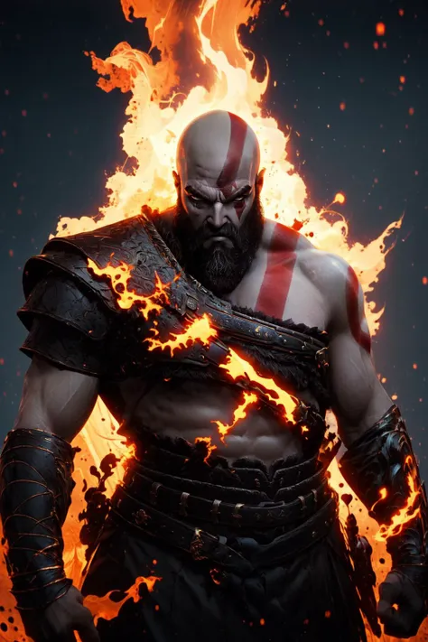 (masterpiece, best quality),  intricate details,
1boy, <lora:kratos:0.8> kratosGOW_soul3142, 1boy, scar, beard, realistic, bald, armor, 
 <lora:r1ge - AnimeRage:0.8> r1ge,  angry, glowing, lava, rage,