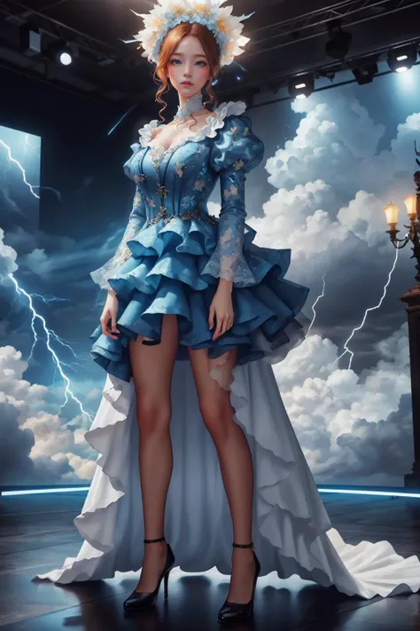 highres,absurdres,masterpiece,best quality,original,extremely detailed CG,extremely detailed wallpaper,perfect lighting,standing on the stage,looking at viewer,1girl,blurry background,bare hands,
<lora:edgThunderCloud:0.95>,edgTCloud,a woman wearing a dress made of thunder clouds,wearing edgTCloud,