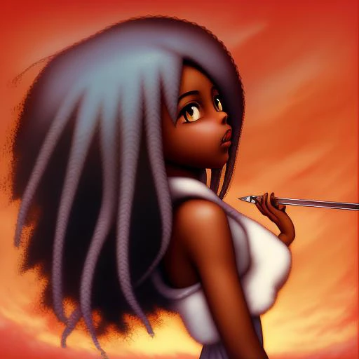 african moe anime black-waifu musume fanart, natural 4c afro hair