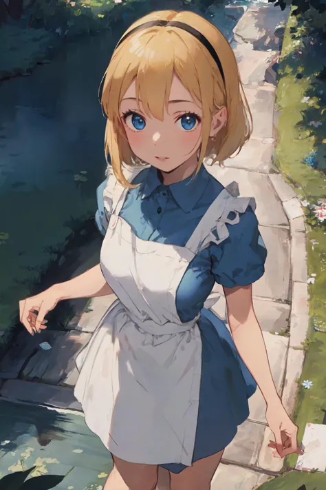(masterpiece, best quality;1.3), extremely detailed , 1girl, looking at viewer, pov, Multiple_girls, 3girls, <lora:multipleGirlsGroup_v10:0.4>, group shot, nature, <lora:alice_liddell_v2:0.7>alice liddell,standing,blue dress, white apron, black hairband, blonde hair,
playing cards, from above,