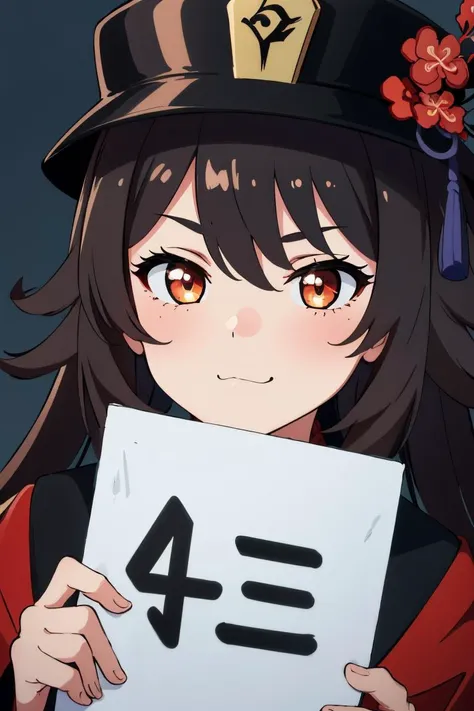Highly detailed, High Quality, masterpiece, perfect ligthing, <lora:Holding_Sign:0.8> Holding sign, (((blank sign:1))), in front of face:1, portrait, catmouth, smug, <lora:hutao1:0.9> hutaodef, <lora:uwu:0.6>