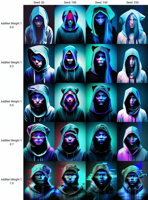 a person with a hood on their head and a long blue hair in the dark , glitch art