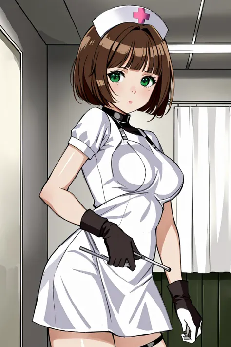 best quality, masterpiece, highres, solo, {saotome_ichina_birdiewinggolfgirlsstory:1.15}, brown_hair, short_hair, ponytail, bangs, brown_eyes, , bow, bowtie, blunt_bangs, green_bow, jacket, long_hair, tape tied, bound, bondage, arms bound behind back, tape gagged, gag, gagged, tape gag, arms taped, legs taped, desperate struggle