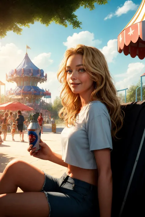 (masterpiece, best quality), 1girl, upper body, crop top, shorts, blonde,wavy hair, long hair, cloud, sun, amusement park, looking to the side, barricade, vending machine, sitting, can, soda can, dappled sunlight, tree,
<lora:backlight_slider_v10:-0.5> <lora:skin_slider_v2_1_FACE:0.9> <lora:filmgrain_slider_v1:0.4>, <lora:contrast_slider_v10:3> <lora:add_detail:0.3>,