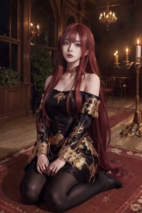 ashenhard style,(a beautiful detailed girl:1.3),full body,Golden ratio,girl focus,long hair,(red hair),off-shoulder dress,Bare feet,(best quality:1.2),(masterpiece:1.2),(ultra-detailed),(highres),(intricate detail),(extremely detailed CG unity 8k wallpaper),illustration,depth_of_field,cinematic angle,shadows,sinister, eerie, foreboding, ominous, chilling,Dark Forest,horror,ancient ruins, haunting, supernatural