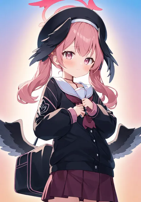 breathtaking,
koharu \(blue archive\), koharu \(blue archive\), 1girl, solo, head wings, blush, halo, twintails, black wings, skirt, rifle, sleeves past wrists, looking at viewer, black headwear, beret, @ @, sailor collar, school uniform, feathered wings, neckerchief, long sleeves, winged hat, cloud
. gorgeous,key visual, vibrant, studio anime,award-winning, professional, highly detailed,high budget, cinemascope <lora:ShimoeKoharu_v2:1>
