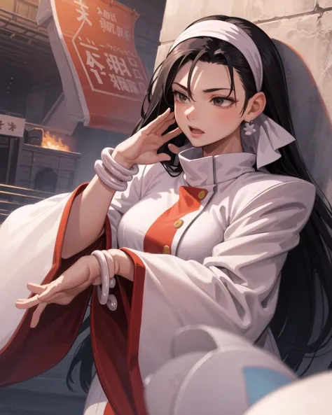 (masterpiece, best quality, high resolution, unity 8k wallpaper, extremely detailed CG:1), (illustration:1.0), portrait, upper body, 1girl, chizurums, hairband, jewelry, earrings, wide sleeves, <lora:ChizuruMS:1>