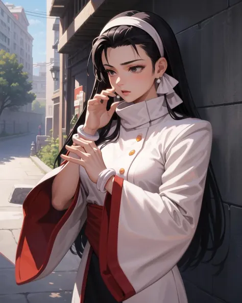 (masterpiece, best quality, high resolution, unity 8k wallpaper, extremely detailed CG:1), (illustration:1.0), portrait, upper body, 1girl, chizurums, hairband, jewelry, earrings, wide sleeves, <lora:ChizuruMS:1>