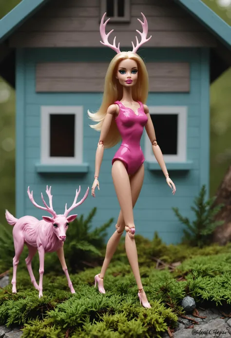 Wendigo barbie figurine outside her barbie house