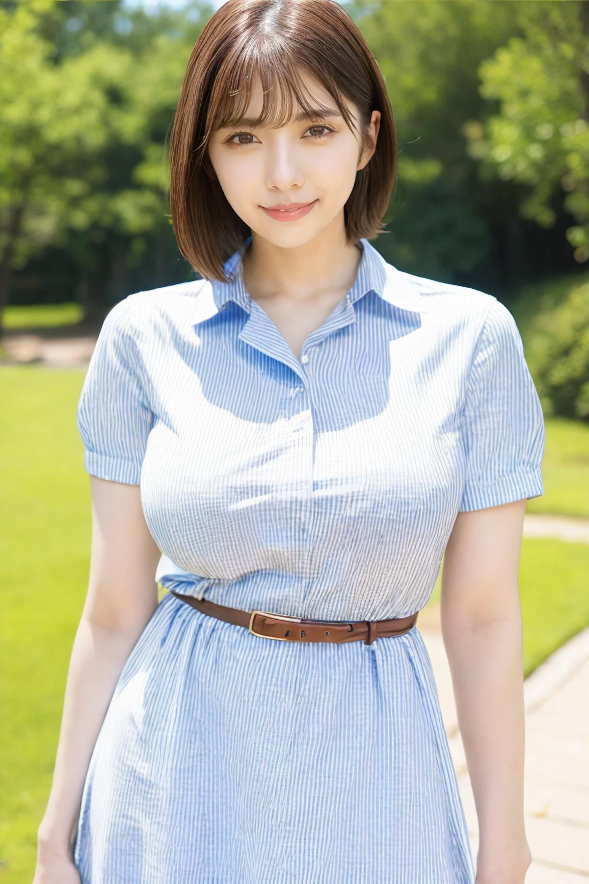 1girl, maitsubasa_jav, breasts, short hair, brown eyes, bangs, lipstick, makeup,
wearing collared dress, belt, jewelry, outdoors,
detailed body, attractive body, perfect human body,
looking at viewer, shot using canon DSLR,
(ultimate quality, masterpiece, highres:1.0), realistic:1.8, photorealistic, <lora:JAV_mai_tsubasa_v1_epoch_12:0.9>