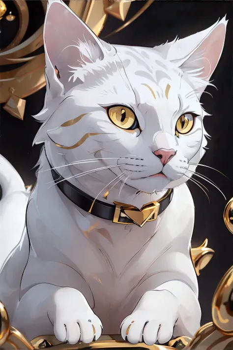 <lora:blackgold:0.5>, white cat, black and gold collar || <lora:blackgold:0.2>, cat, black and gold, masterpiece, 8k, high resolution, shallow depth of field, sharp focus