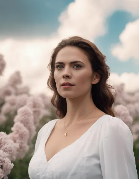 cinematic photo The beautiful scene render that (((ohwx woman))) in the fairyland surrounded by white clouds, 8k hd, dream, trending on cgsociety, trending on artstation, ultra wide angle, animation style, hyperrealism, 3 d render, hyper detailed <lora:atwell_lora_sdxl_v1-000009:0.95> . 35mm photograph, film, bokeh, professional, 4k, highly detailed