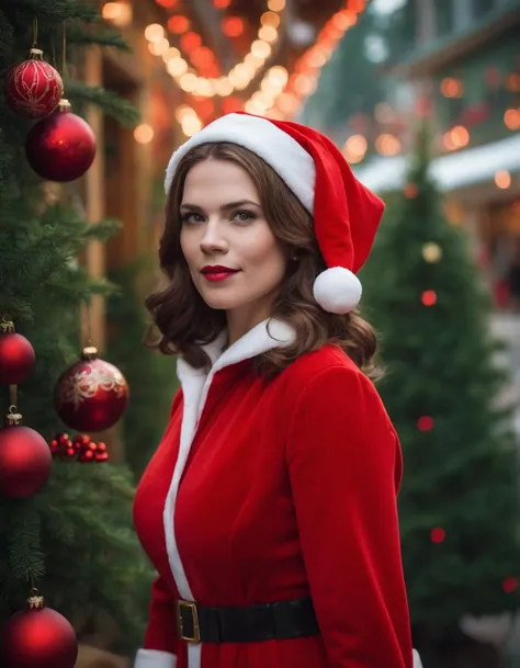 cinematic photo portrait of  (((ohwx woman))) wearing santa costume in a Christmas village, green plants, intricate, elegant, highly detailed, digital painting, artstation, concept art, smooth, sharp, focus, illustration, art by artgerm and greg rutkowski and alphonse mucha <lora:atwell_lora_sdxl_v1-000009:0.95> . 35mm photograph, film, bokeh, professional, 4k, highly detailed