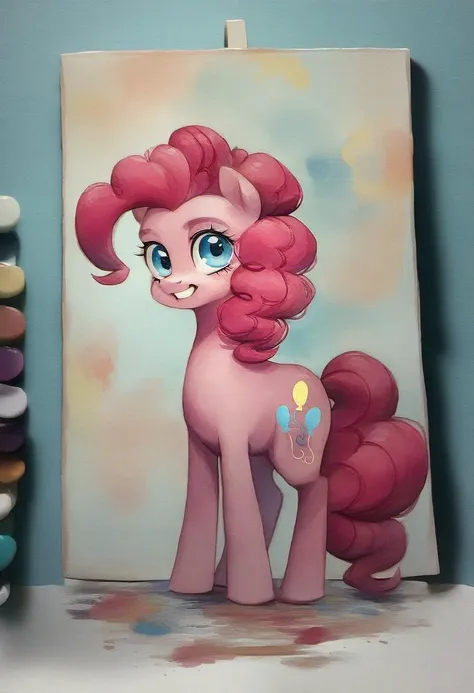 source_cartoon, rating_safe, watercolor painting, painting, Pinkie Pie, source_pony, fully body, standing, looking at viewer, pose, score_9, score_8_up, score_7_up, score_6_up, score_5_up, score_4_up