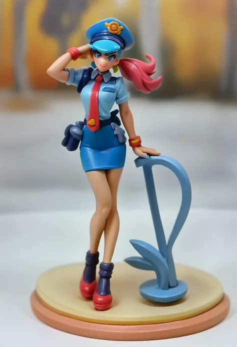 source_cartoon, rating_safe, figurine, photo, kotobukiya, officer jenny_\(pokemon\), fully body, standing, looking at viewer, pose, score_9, score_8_up, score_7_up, score_6_up, score_5_up, score_4_up