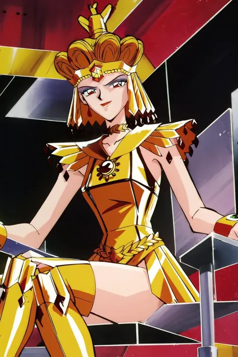 <lora:DarkStarMinions:0.8>,SailorGalaxia,1990s \(style\),sitting sideways,on chair,evil smile,park,