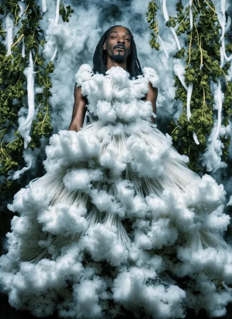 Snoop Dogg sks person and wearing a stormy cloud dress smoking a joint, cl0uds, full body, white dress, cloud dress, cannabis plants, marijuana plants, <lora:cl0uds:0.8> <lora:locon_snoop_v1_from_v1_64_32:0.7>