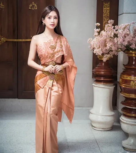 (photorealistic:1.4),(raw photo:1.2),official art,(extremely detailed CG:1.2), (masterpiece:1.2), (best quality:1.2),looking at viewer,(full body)
,(1girl),(long hair),standing,(thai tradition dress:1.05),pink dress,dynamic pose,(tradition shoulder shawl),((brown skirt)),(golden jewelry),
, <lora:thailandTradition_thailandDress:0.8>, pureerosface_v1
<lora:koreanDollLikenesss_v10:0.4>
<lora:japaneseDollLikeness_v10:0.4>