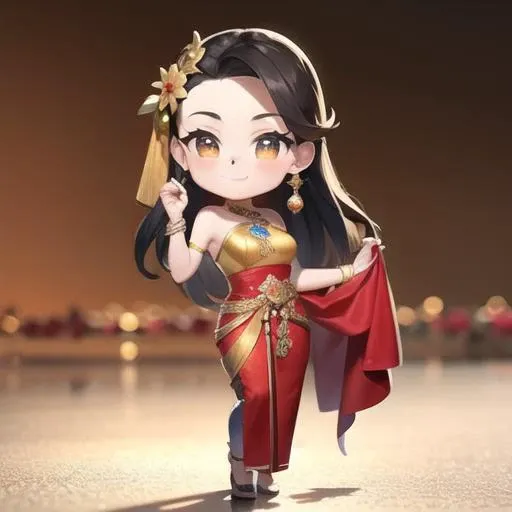 (royal grand palace background:1.2),
(chibi:1.5), 
(<lyf20>:1.2), <lora:thailandTradition_thailandDress:0.6>,
masterpiece, best quality,
1girl, solo, (round face:1), adorable, gorgeous hair, dark hair, long hair, loving viewer,
small chest, thai tradition dress, dynamic tradition shawl, golden jewelry,
dynamic pose, dynamic view, hand hand up,