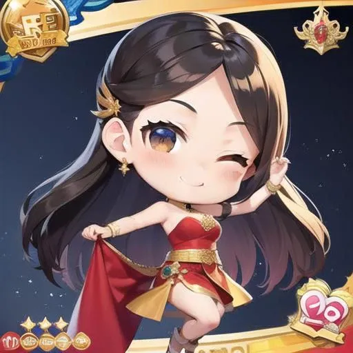 (royal grand palace background:1.2),
(chibi:1.5),
(<lyf20>:1.2), <lora:thailandTradition_thailandDress:0.6>,
masterpiece, best quality,
1girl, solo, (round face:1), adorable, gorgeous hair, dark hair, long hair, loving viewer,
small chest, thai tradition dress, dynamic tradition shawl, golden jewelry,
dynamic pose, dynamic view, one eye closed,