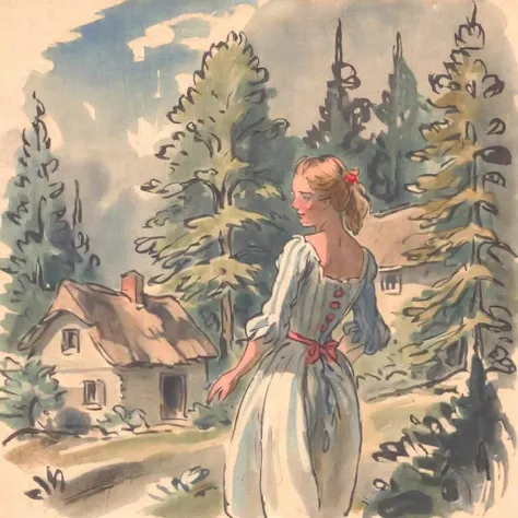 jchadel  girl, country cottage trees and forest in the background <lora:jchadel:1>