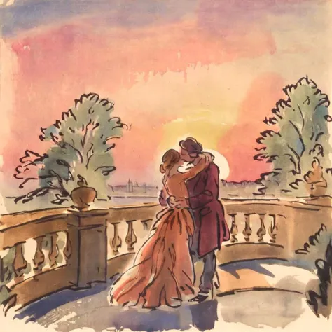 jchadel lovers on the bridge at sunrise<lora:jchadel:1>