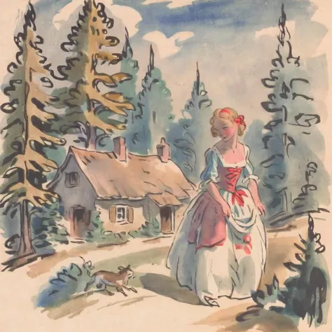 jchadel girl, country cottage trees and forest in the background <lora:jchadel:1>
