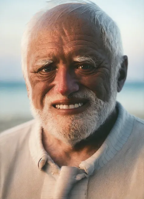 photo of beautiful sks person, hyper realistic photograph, detailed face,film grain, Kodak portra 800, f1.8, intricate, at the beach, <lora:locon_harold_v1_from_v1_64_32:1.3>