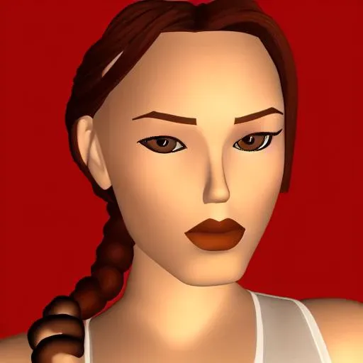 <lora:Vintage_Lara_Croft:1> 1 girl, solo, brown hair, braid, single braid, (brown eyes(, wearing tank top, lips, looking at the viewer, close up ((portrait)), focus on face, blurred background, sex shop, fingerless gloves