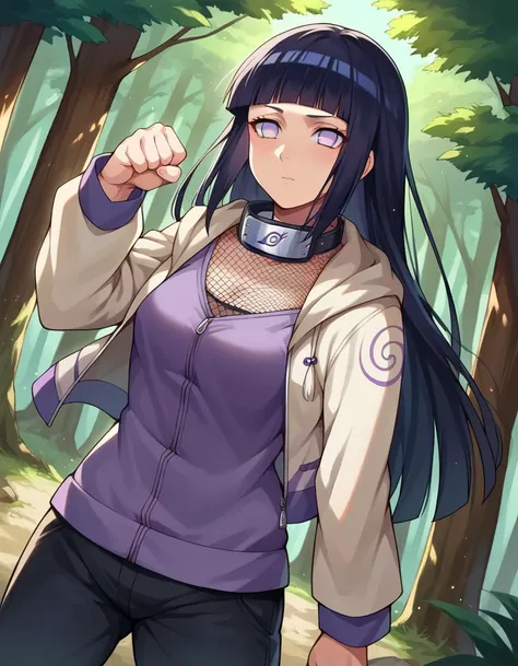 score_9, score_8_up, score_7_up, source_anime,
hinatahyuuga, <lora:hinata-hyuuga-ponyxl-lora-nochekaiser:1>,
hinata hyuuga, byakugan, black hair, blunt bangs, long hair, straight hair,
fishnets, forehead protector, jacket, konohagakure symbol, pants,
outdoors, forest, nature, fighting stance,
looking at viewer, dutch angle, cowboy shot,