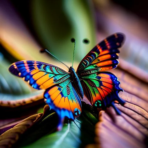 award winning photography, an intricate butterfly sitting on a leaf, intricate details, cinematic atmosphere, iridescent, modelshoot style, dreamlikeart, dramatic lighting, trending artstation, saturated colors,
art by SEL-FOC,