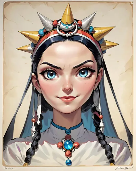 concept art, Mysterious thin Jessie from Pokemon, Making funny face, Sunny, deep focus, Printcore, masterpiece, <lora:Moroccan_Headdress_Ait_Baamrane:0.8> beautiful, traditional, headdress