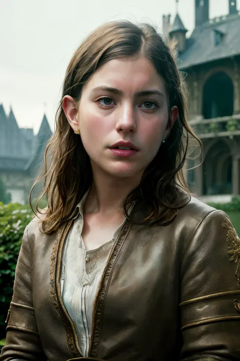 portrait of a hannaH2, 3dmm style,(masterpiece), (extremely intricate:1.3), (realistic), the most beautiful artwork in the world, (medieval armor), metal reflections, upper body, outdoors, intense sunlight, far away castle, BY Ed Blinkey and Atey Ghailan and Jeremy Mann and Greg Rutkowski, detailed, sharp focus, dramatic, award winning, matte drawing, cinematic lighting, octane render, unreal engine, volumetrics dtx