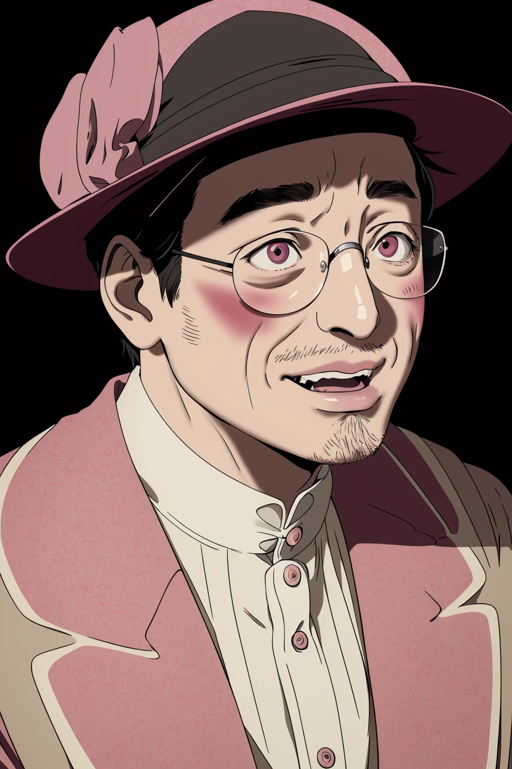 Filthy Frank Joji George Miller Papa Franku pink guy chin-chin portrait, Victorian Era painting, making funny exhaggerated cringe facial expressions, 8k, 4k, (highres:1.1), best quality;