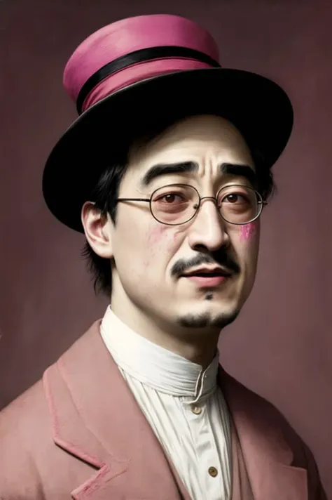 dreamlikeart Filthy Frank Joji George Miller Papa Franku pink guy chin-chin  portrait, Victorian Era painting, making funny exhaggerated cringe facial expressions, 8k, 4k, (highres:1.1), best quality;