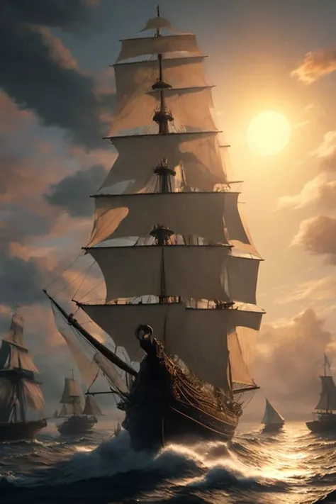 dreamlikeart photo of a ultra realistic sailing ship, dramatic light, pale sunrise, cinematic lighting, battered, low angle, trending on artstation, 4k, hyper realistic, focused, extreme details, unreal engine 5, cinematic, masterpiece, art by studio ghibli, intricate artwork by john william turner