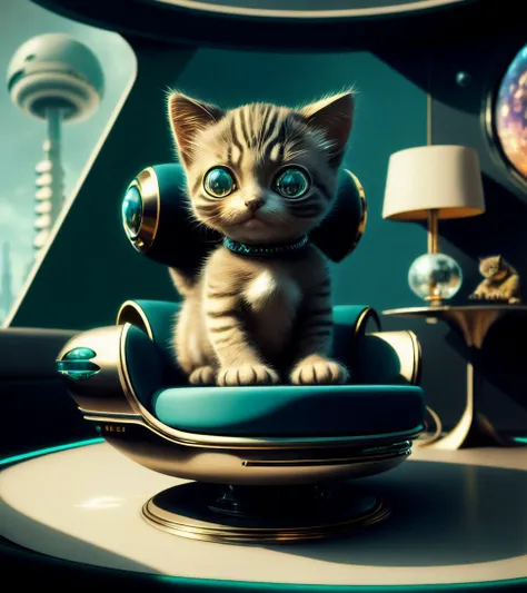 <lora:1970RetroFuturism:0.4> 1970retrofuturism, robotic kitten, on a futuristic living room, 4k high resolution, ultra realistic, ultra detailed, dreamlikeart.